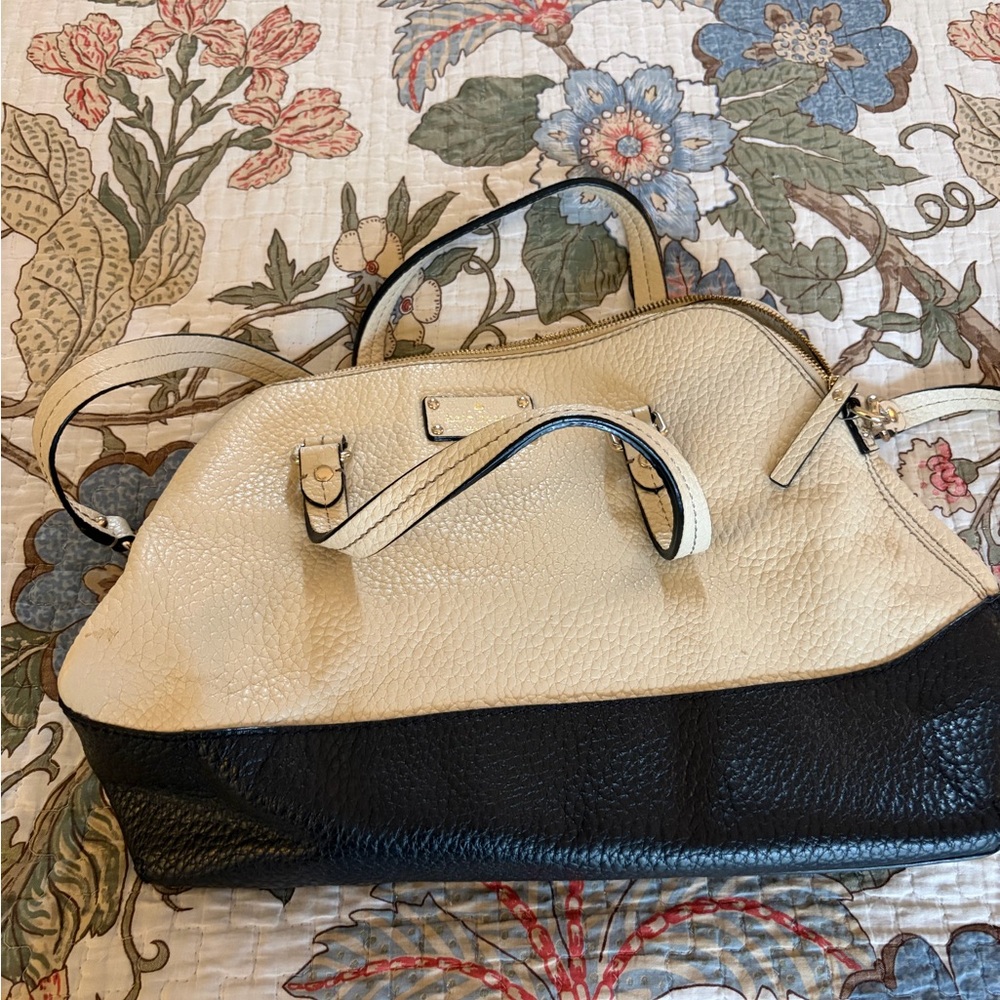 kate spade Two-Tone Pebbled Leather Satchel in Cream and Black